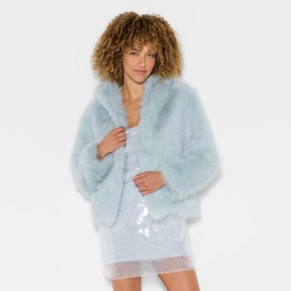Women's Short Faux Fur Jacket - Wild Fable™ Light Aqua Blue XXL - Picture 2 of 8